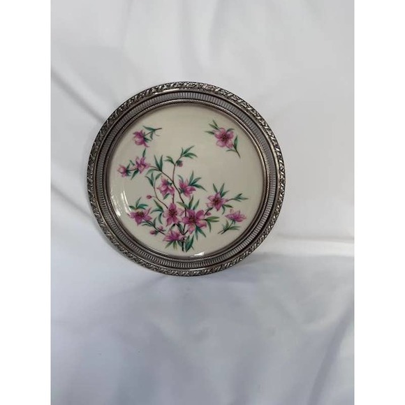 Lenox Peachtree Pattern Porcelain Plate with Sterling Silver Rim